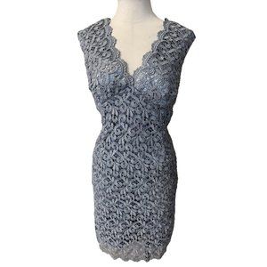 Midnight Velvet Dress 14 Gray Silver Lace Sheath Sleeveless Wedding Party Cruise